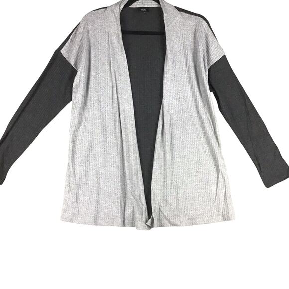 Bobeau Women’s M Gray Colorblock Waffle Knit Open Front Cardigan Sweater - Picture 2 of 13